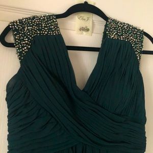 Emerald green chiffon dress with beading